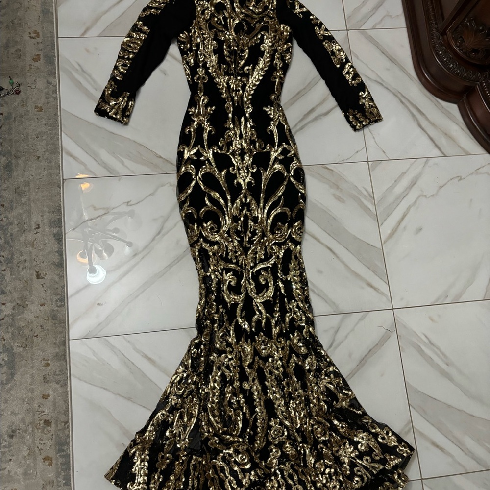 Elegant Black and Gold Evening Gown